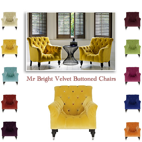 Bright Coloured Gold Velvet Loveseats High Button Back Armchairs