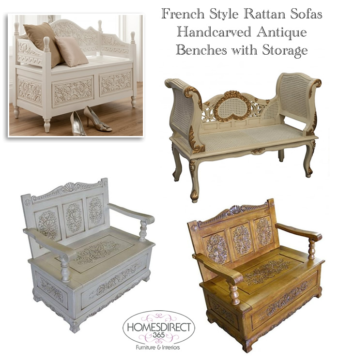 French Rattan Sofas & Antique Storage Benches