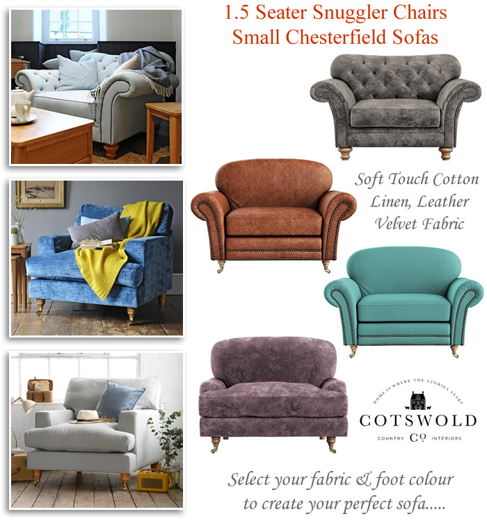 1.5 Seater Snuggler Chairs Leather Fabric Velvet Chesterfield Small Sofas 1.5 Seater Snuggler Chairs Leather Fabric Chesterfield Velvet Small Sofas