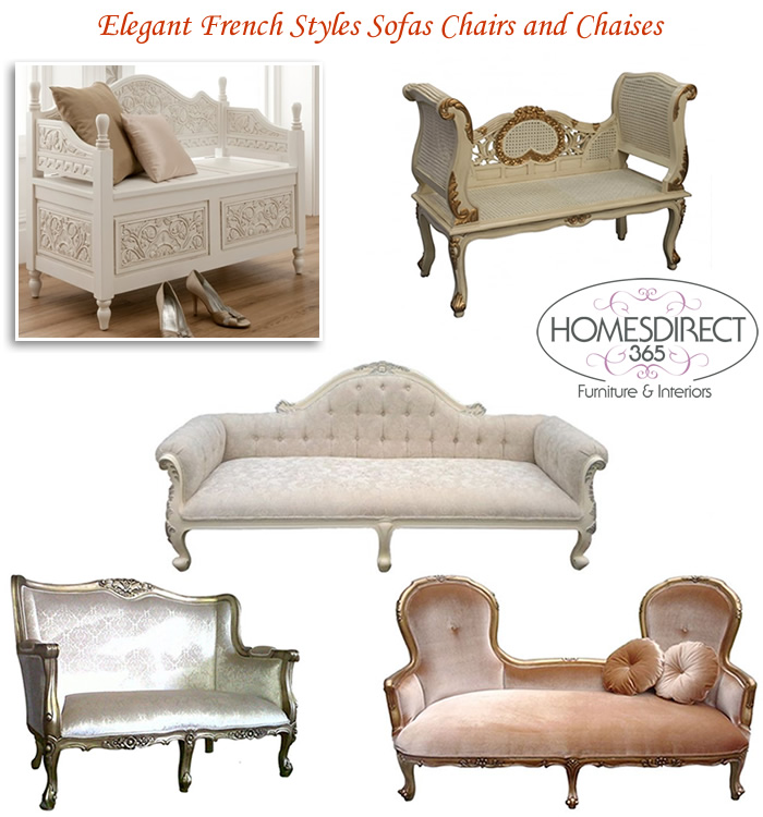 French Style Sofas Chairs Chaise Day Beds and Loveseats