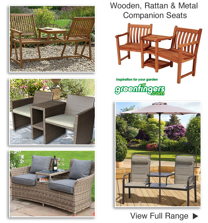 Wooden Rattan and Metal Garden Companion Seats with Table, Parasol, Outdoor Loveseats Garden Furniture Wooden Rattan and Metal Companion Seats with Table, Parasol, Outdoor Loveseats