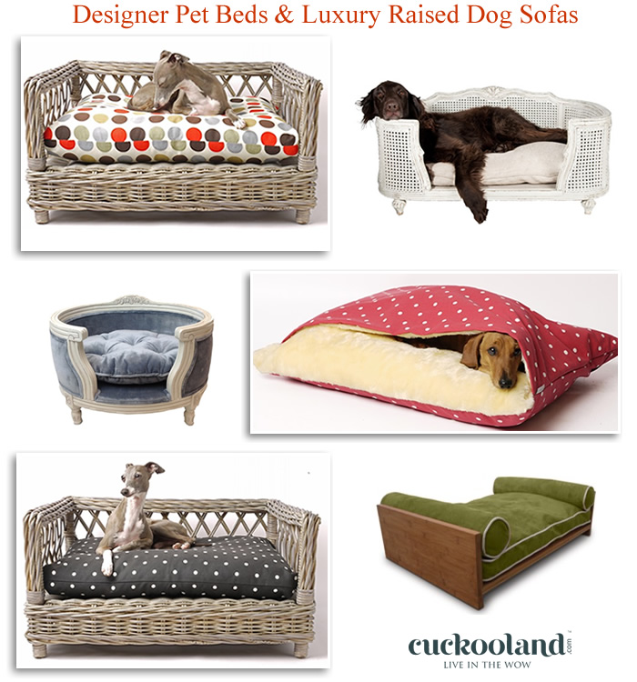 Designer dog and cat sofas carriers rattan loveseat chaises raised pet beds Designer raised pet beds carriers dog cat sofas washable cushioned rattan chaise snuggle pillows