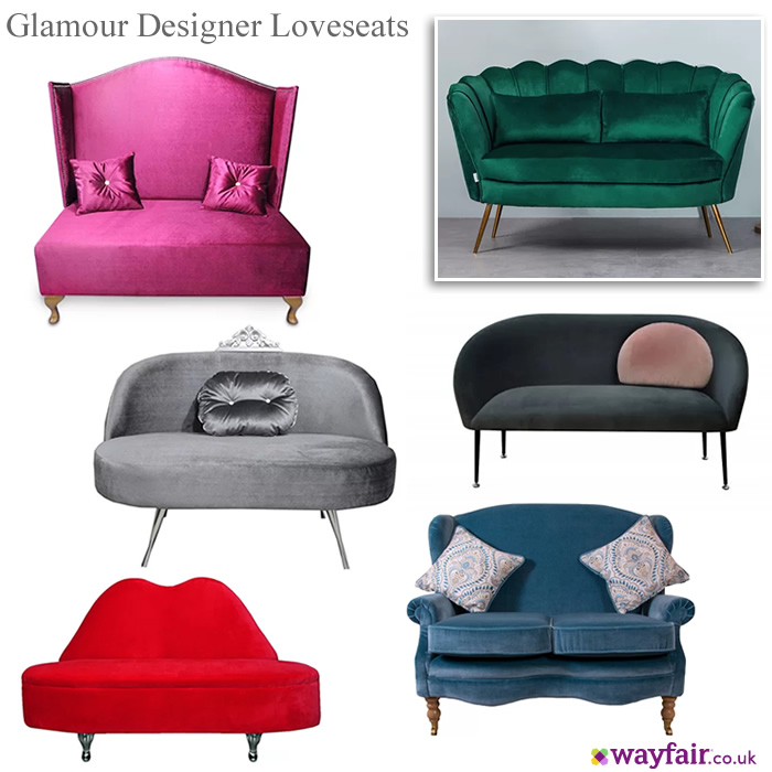 Glamour Designer Velvet Loveseats Boudoir Bedroom Chairs for Two 